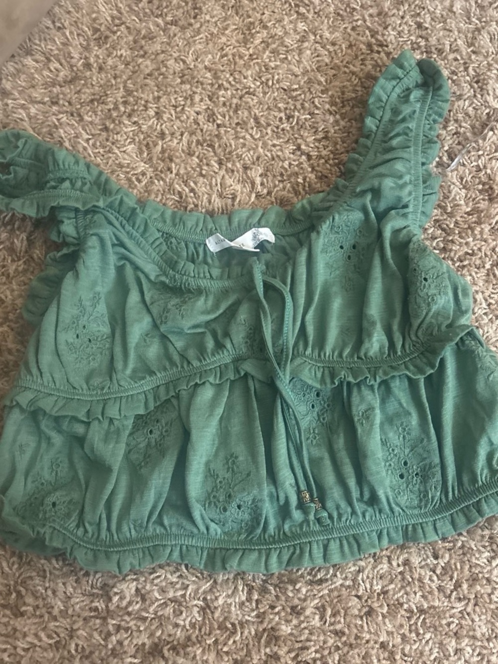 Altar'd State Green Embroidered Ruffle Tank Top - Picture 1 of 2